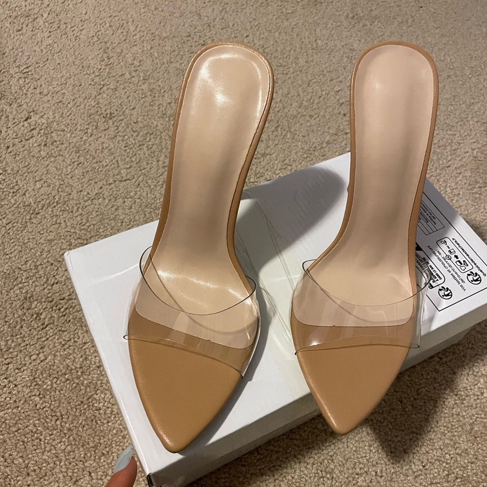 Steve Madden Nude Pointed Toe Mule with Clear Strap